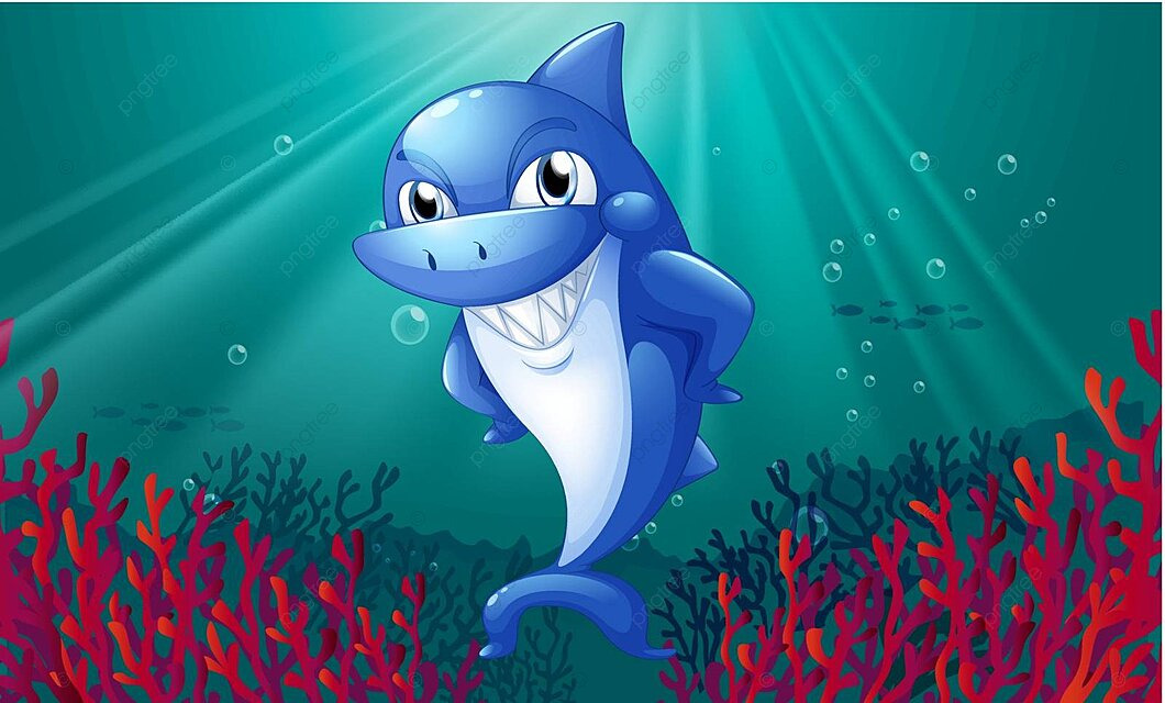 A Blue Shark Smiling Under The Sea Ocean Bright Calm Vector Ocean