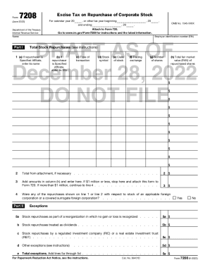 Fillable Online Form 7208 June 2023 Excise Tax On Repurchase Of