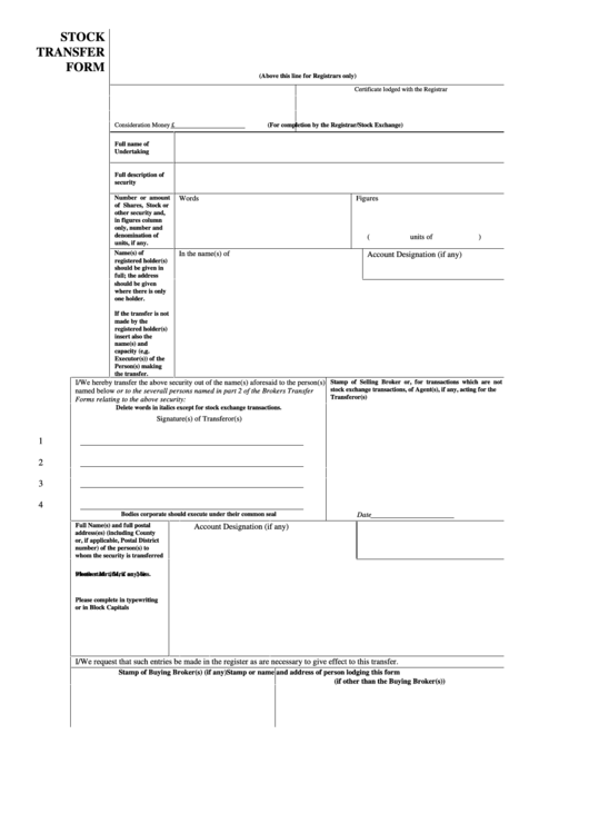 Form Of Stock Transfer Free Download