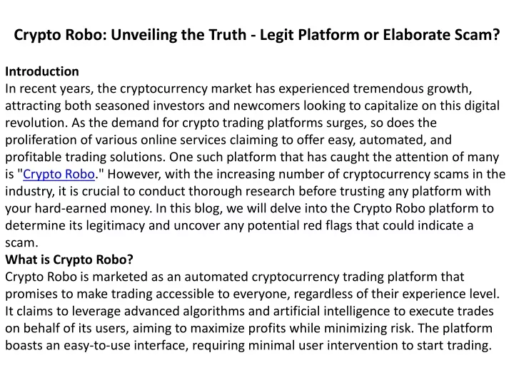 Ppt Crypto Robounveiling The Truth Legit Platform Or Elaborate Scam