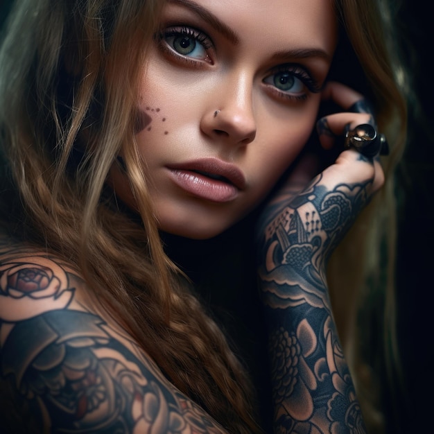 Premium Ai Image Captivating Ink A Bold Tattoo On Beautiful Girl