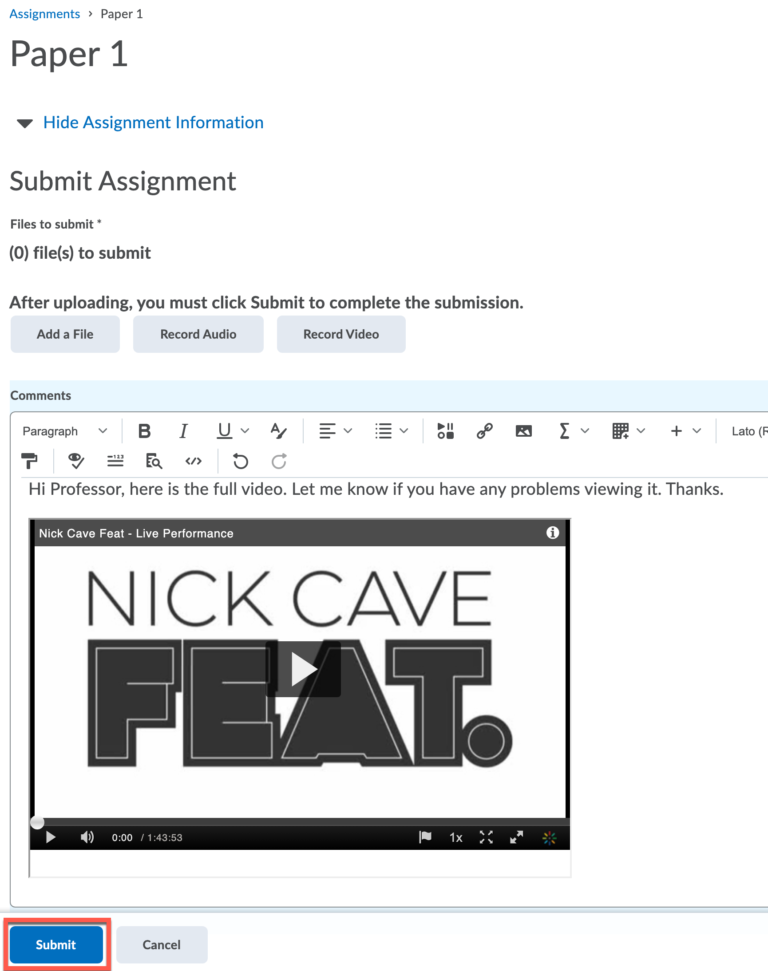 Submitting A Large Video File For An Assignment Brightspace Support Vanderbilt University