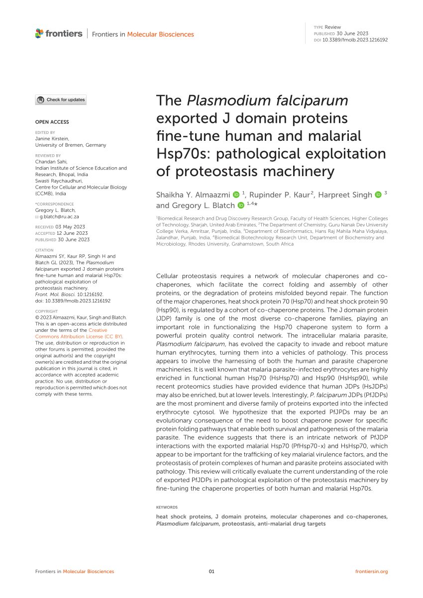 The Plasmodium Falciparum Exported J Domain Proteins Fine Tune Human And Malarial Hsp70s Pathological Exploitation Of Proteostasis Machinery Frontiers