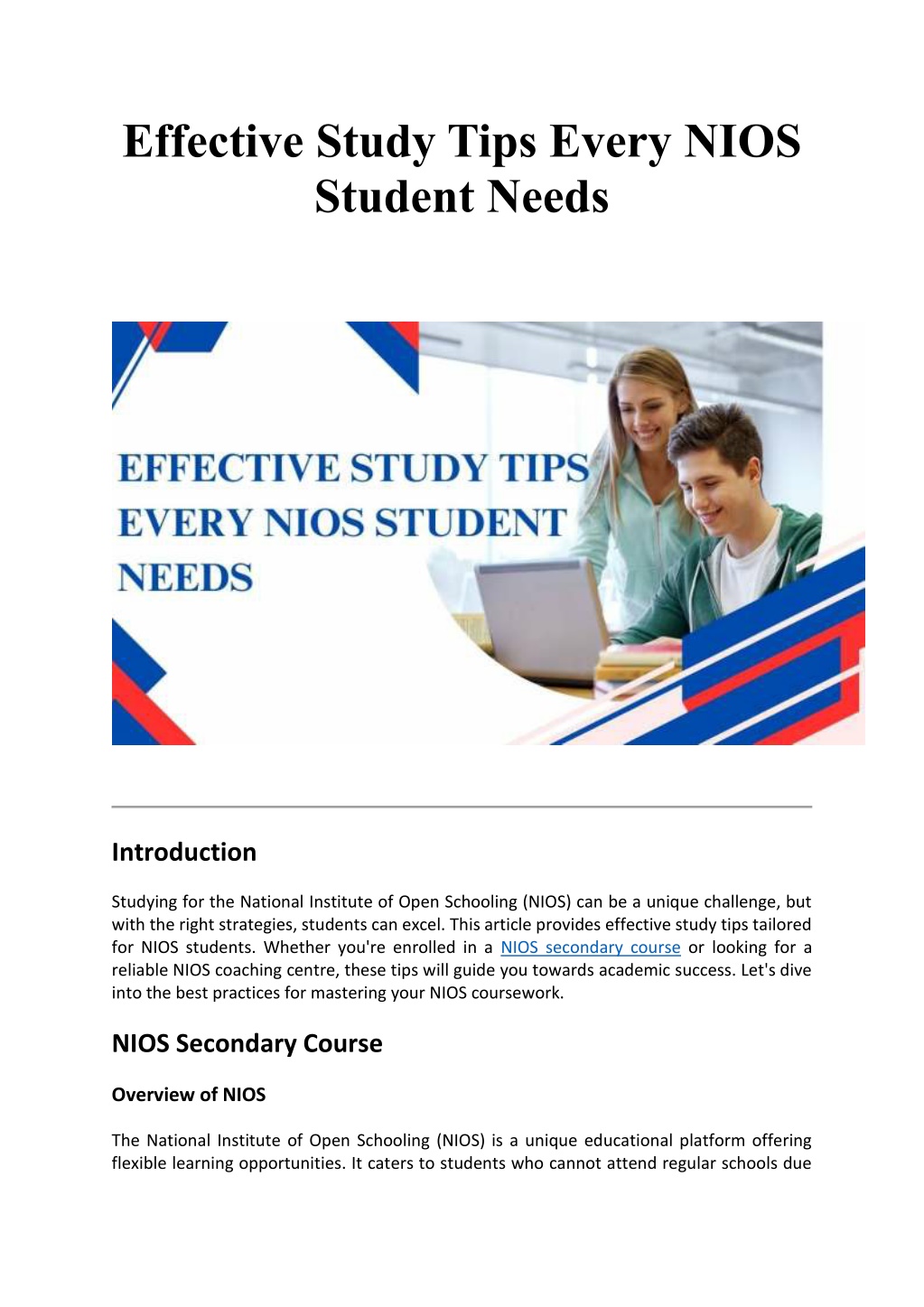 Tips For Effective Study In Nios Strategies For Academic Excellence