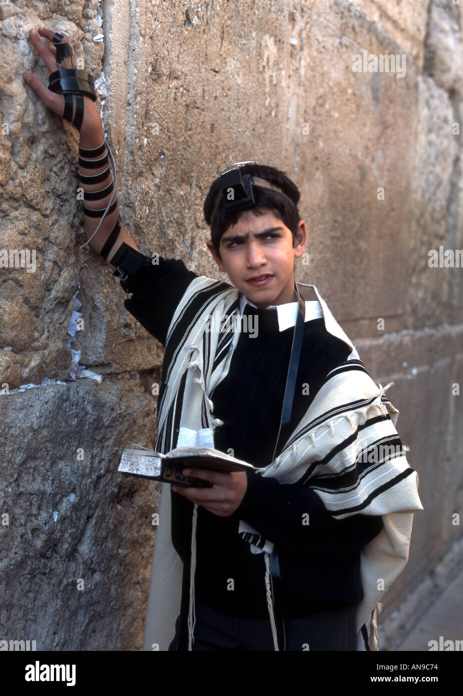 Young Boy Celebrating Bar Mitzvah At The Wailing Wall Jerusalem Stock